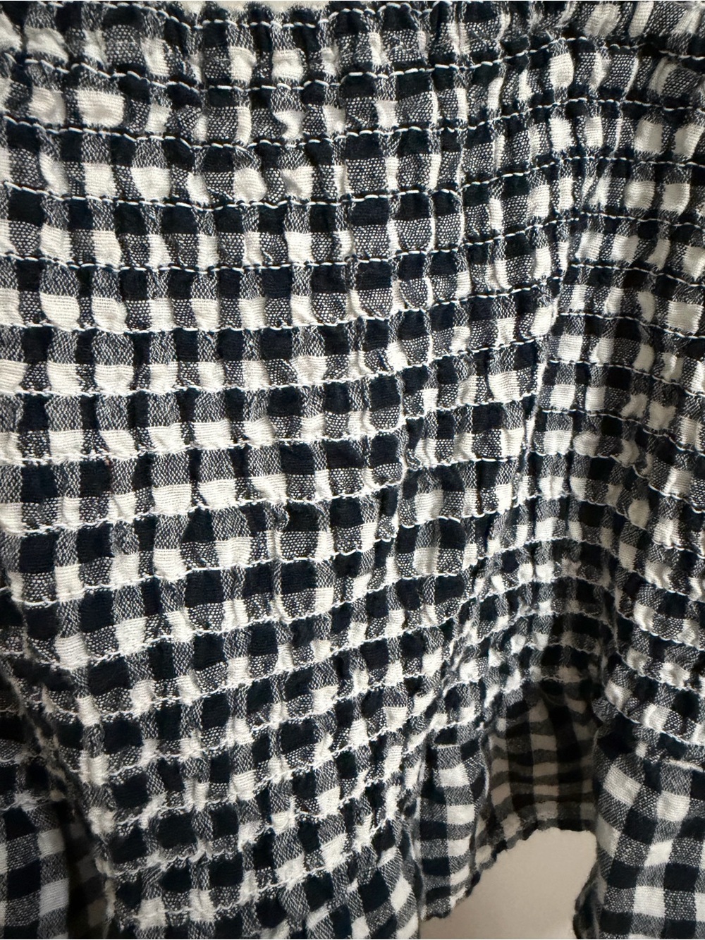 American Eagle Gingham Smocked Tie-Back Crop Top Ruffle Hem Linen Blend Small - Picture 2 of 9